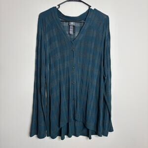 Lilith Paris Long Sleeve Plaid Button Down Blue Lightweight Size Medium